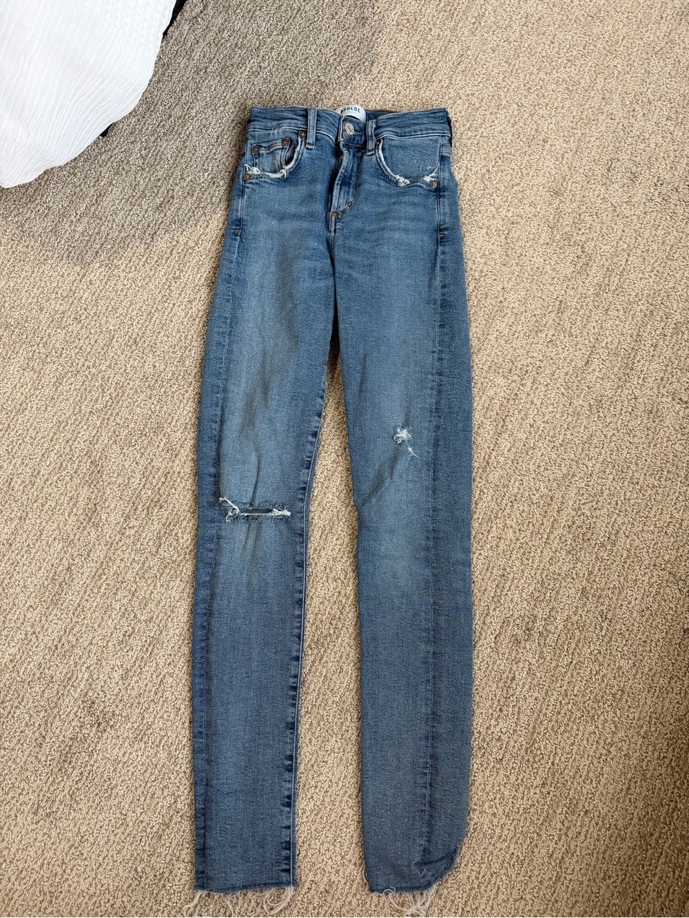 Agolde Distressed High Rise Blue Skinny Jeans